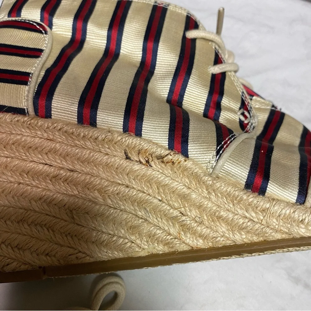 Toms + Tabitha Simmons Red Cricket Stripe Desert Wedge Retail $200 New W Flaws